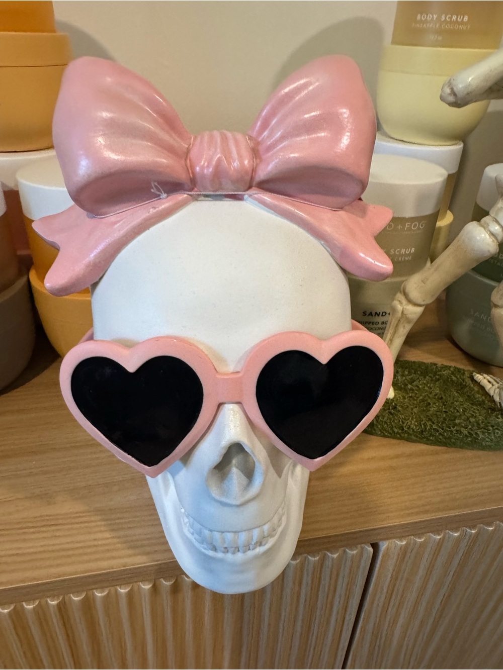 Pink Heart Sunglasses Skull Decor with Pink Bow -